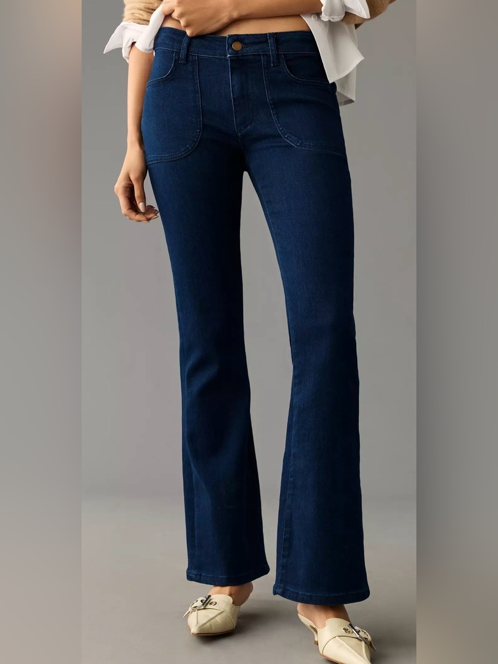 Anthropologie Icon Low Rise Flare Jeans 26 Pilcro Dark Wash Blue Cotton NWOT - Picture 3 of 13